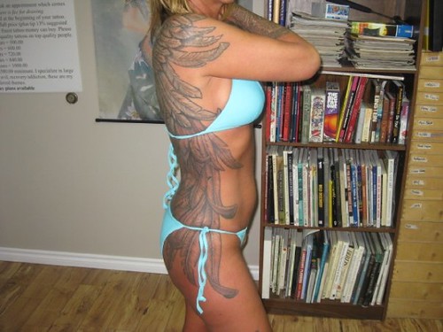 Tattered wings full back piece tattoo Side view of Full back piece with 