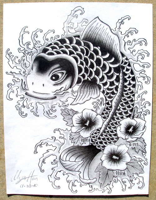 Koi Fish Tattoo 9X12 inch on drawing pad Koi fish tattoo design pencil 