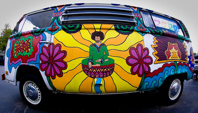 I spotted this custom painted hippie van in the Houston museum district