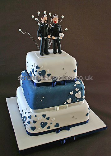 Wedding Cake Navy Hearts Personalised Topper navy wedding cake
