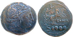 97/16 Luceria L Dextans. Italian civic mint. Ceres; L / Victory in quadriga / ROMA / Soooo. RBW 21g19. Shares obverse die with heavy ANS example RRC 97/9.