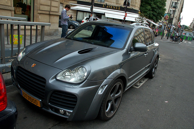 A grey Porsche Cayenne TechArt Magnum from Luxembourg Paris June 2010