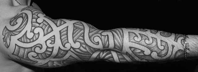 Maori Tattoo of my arm 15 hours and a full sleeve done Done at DRAGON 