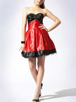   Black Dress on Black And Red Sweet Heart Strapless Satin Organza Cocktail Dress 17447
