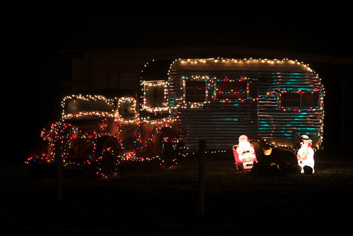 Christmas truck & camper with christmas lights - christmas in a mobile home