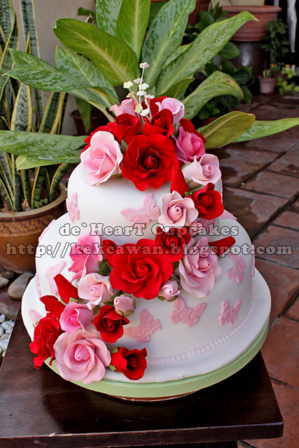 Theme colour Red Light Pink and White Fondant Cake Pricing 