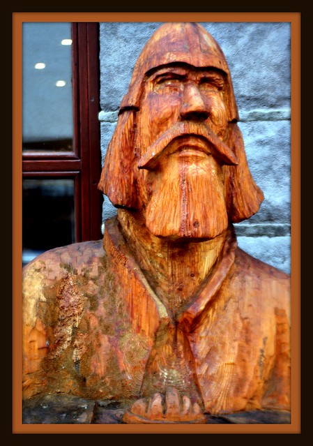 Wooden statue of a Viking Warrior in Reykjavik City Centre carved from a 