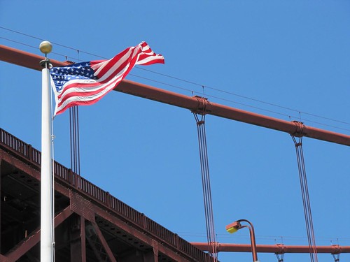 Golden Gate Bridge closeup flag 5446