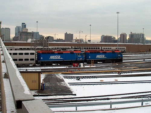 Southbound double headed Metra commuter train departing Chicago Union Station. Chicago Illinois. January 2007. by Eddie from Chicago