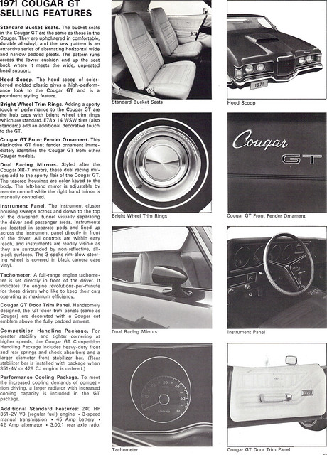 1971 Mercury Cougar GT From 1971 Mercury Product Data Book