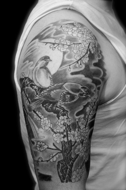 Jason Schroder tattoo bird tattooblack and grey tattoo Japanese style