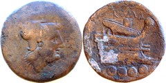 43/3b Luceria L Triens. Italian civic mint. [oooo] / Minerva / L under chin; ROMA / Prow / oooo. RBW 26g18