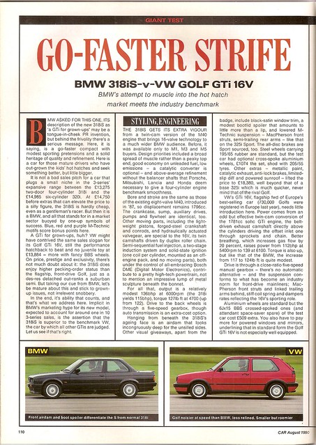 BMW 318iS E30 Volkswagen Golf GTi 16v Twin Road Test 1990 1 