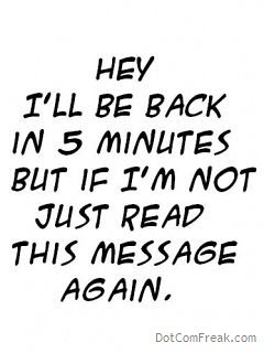 Hey I'll be Back in 5 Minutes, but if I'm not, just read this Message Again!