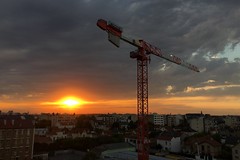 Crane against sunset