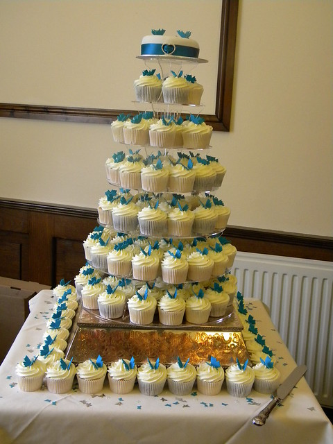 Teal Butterfly Theme Wedding Cupcakes