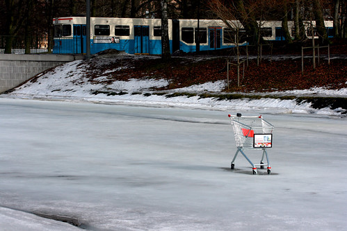 Trolley on ice with tram