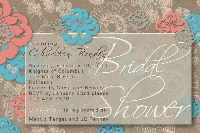 wedding shower invitations floral flowers brown blue beige taupe tiffany