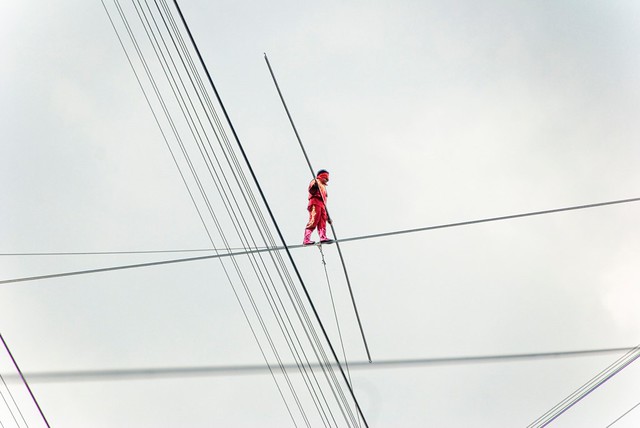 Man on Wire Photo taken at Beijing Olympic Park inside Bird's Nest