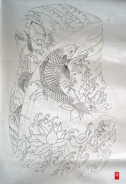 Koi Dragon and Lotus outline more designs here tattooyosoeu 