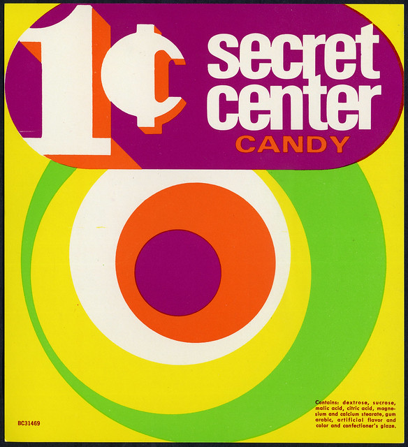 Candy Machine Vending Insert Card - 1-cent Secret Center candy - 1960's 1970's