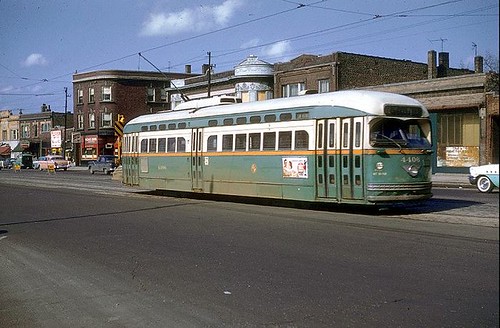Chicago Transit Authority PCC electric streetcar heading southbound on North Clark Street. Chicago Illinois USA. 1957. by Eddie from Chicago