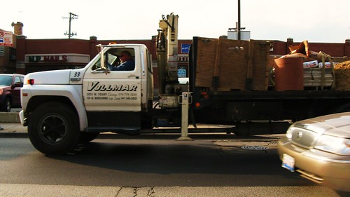 Southbound Ford utility flat bed truck on Harlem Avenue. Niles Illinois. November 2010. by Eddie from Chicago