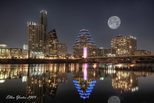 Austin Skyline with Moon by Ellen Yeates