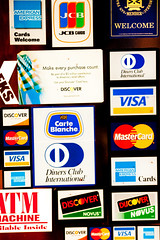 door full of credit card logos