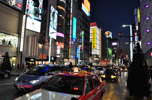 Ginza with Taxis by S. Oyama