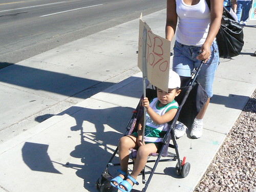 Child in Stroller with Protest Sign