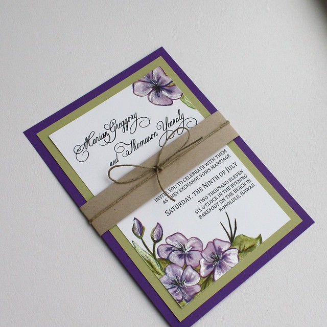 Purple and Green Floral Wedding Invitation Set with Belly Band