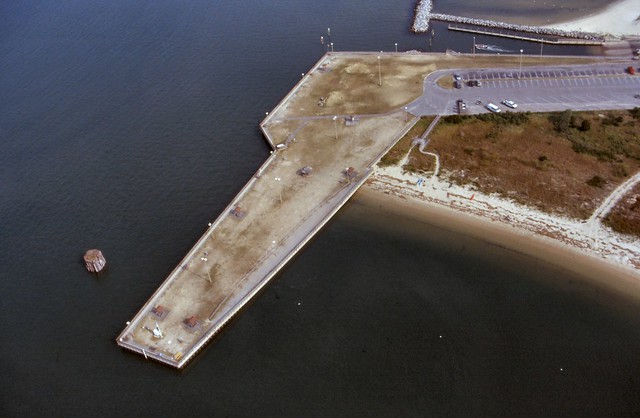 Aerial view of the fishing pier at Kiptopeke State Park.  It is great for crabbing and fishing!
