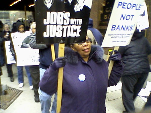 Detroit protesters marched outside the Bank of America downtown as part of a national day of actions targeting the bank for its theft of homes and resources of working people. (Photo: Abayomi Azikiwe) by Pan-African News Wire File Photos