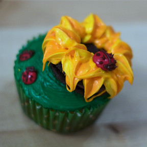 Sunflower Cupcake with Ladybugs