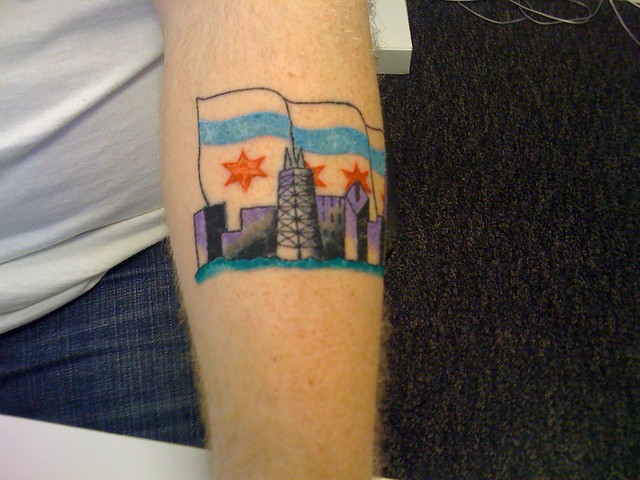 This is the inner edge of my tattoo of the Chicago Skyline and Chicago flag