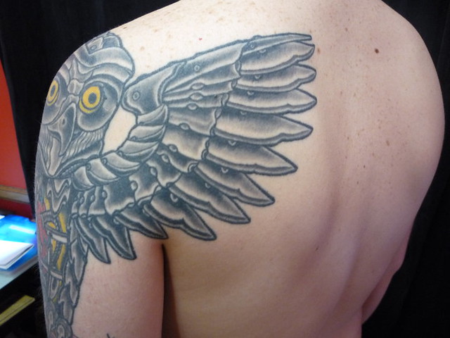 Mechanical Owl Tattoo Finished Wing This is the top part of a sleeve in