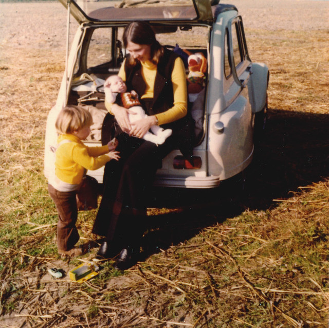 My mum my brother and I in my mum's first car a Citro n Dyane in 1972