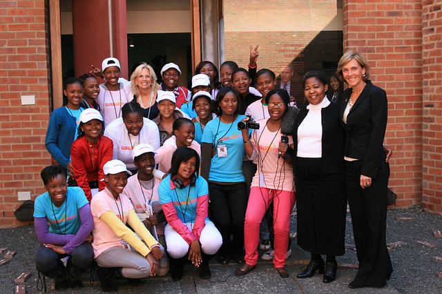 Dr Jill Biden and Liz Berry Gips With South African Students