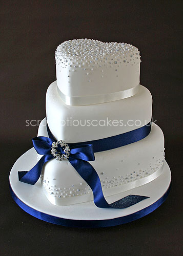 Wedding Cake Navy Ribbon with Piped Dots and Brooch