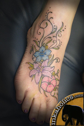 inkaholics foot flowers tattoo