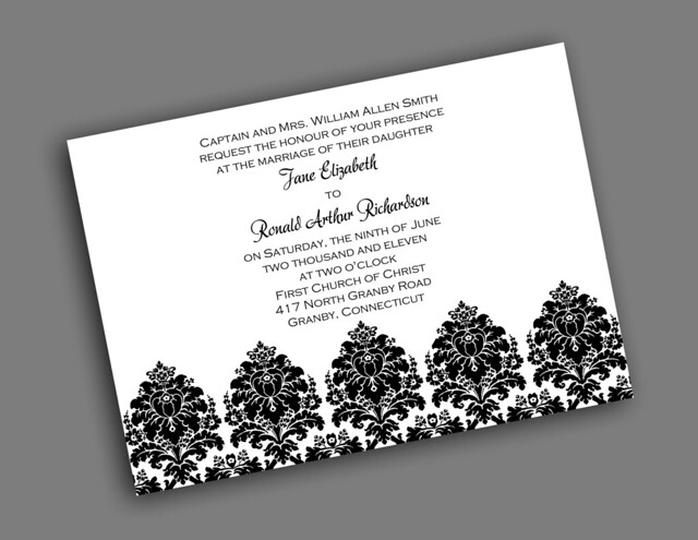 Printable wedding invitation bouquet damask design without border