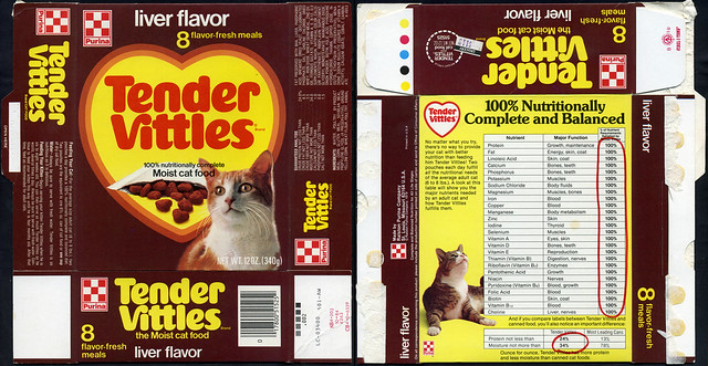 Ralston Purina Tender Vittles liver flavor cat food box 1984