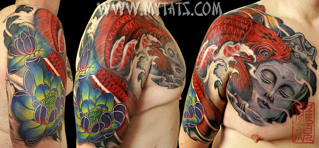 Chest to half sleeve koi with