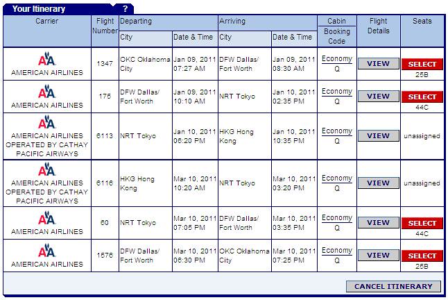Asia 2011 Itinerary