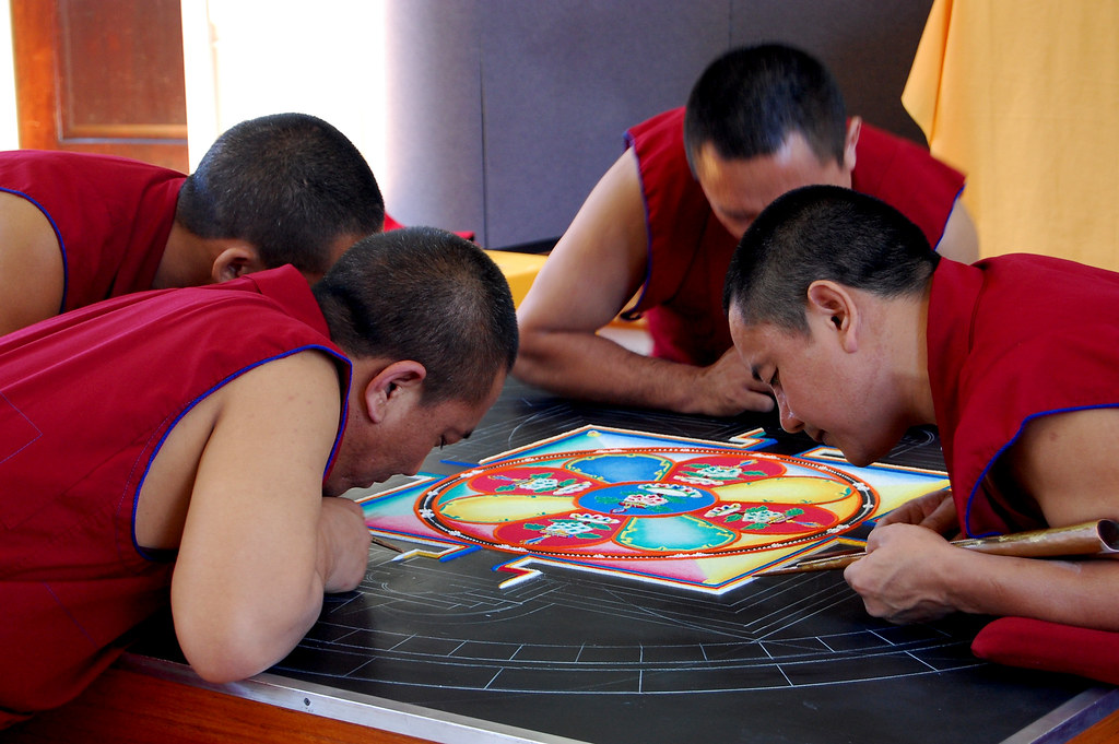Tibeton Monks Constructing a Mandala Sand Painting