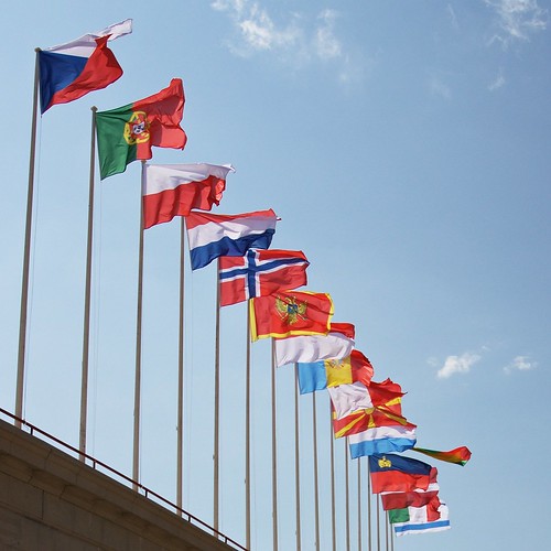 Flags _n the Olympic Stadium in Barcelona