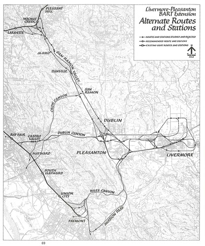 Livermore-Pleasanton BART Extension: Alternate Routes and Stations (1976)