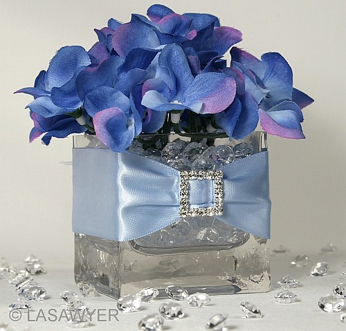 Blue Hydrangea Wedding Centerpiece We used blue silk hydrangeas in this 