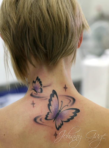 butterfly tattoos on back of neck Sexy Gilr Butterfly Back Neck Tattoo Art